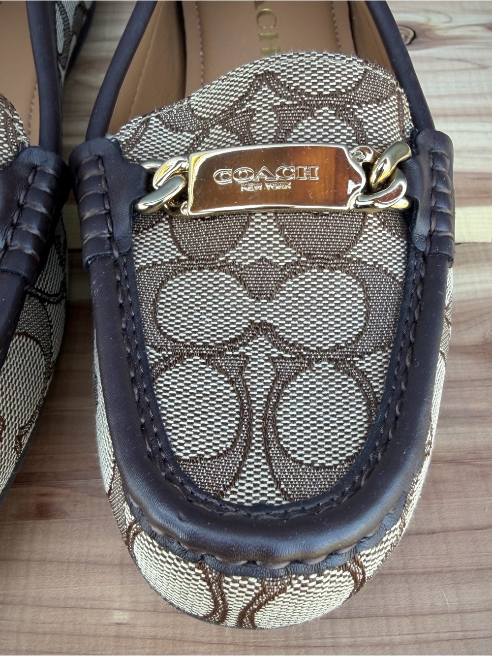 Coach Brown Signature Canvas Loafers with Gold Plaque - Picture 10 of 10